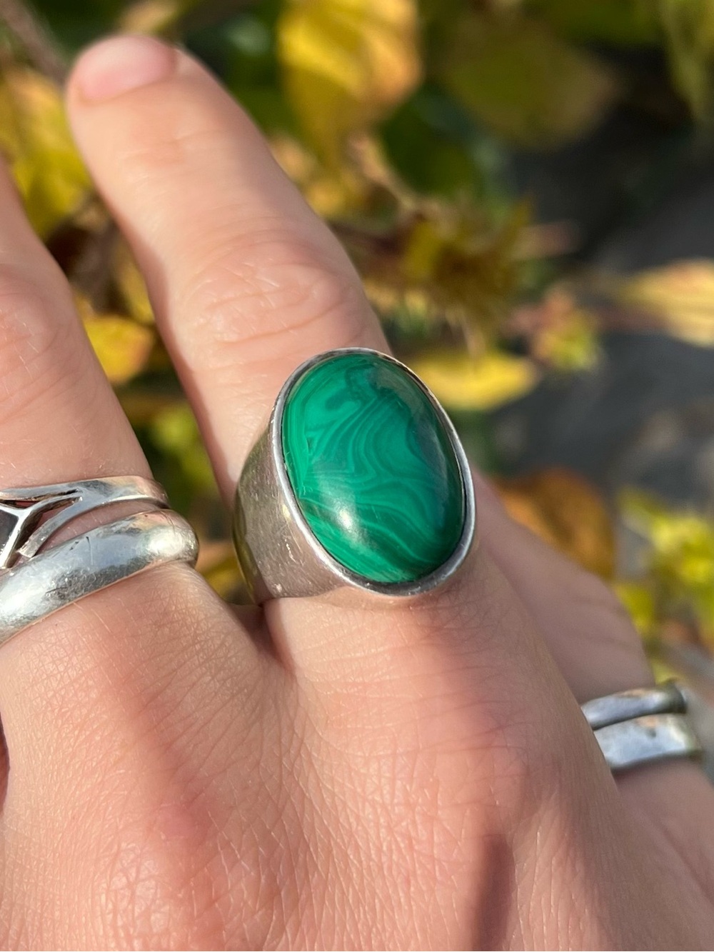 Vintage 800 Silver Malachite Ring